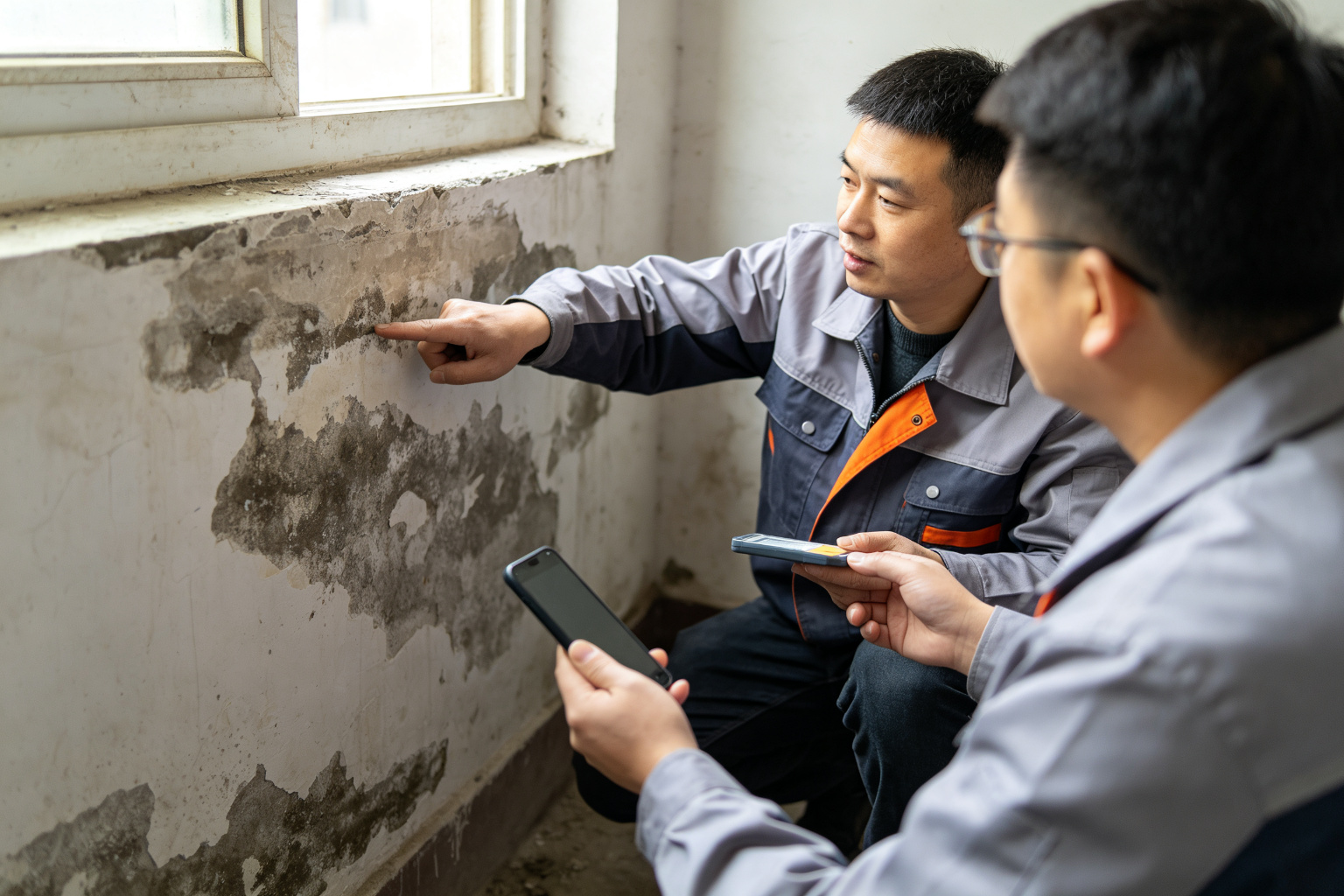 墙角发霉返碱专业施工过程
